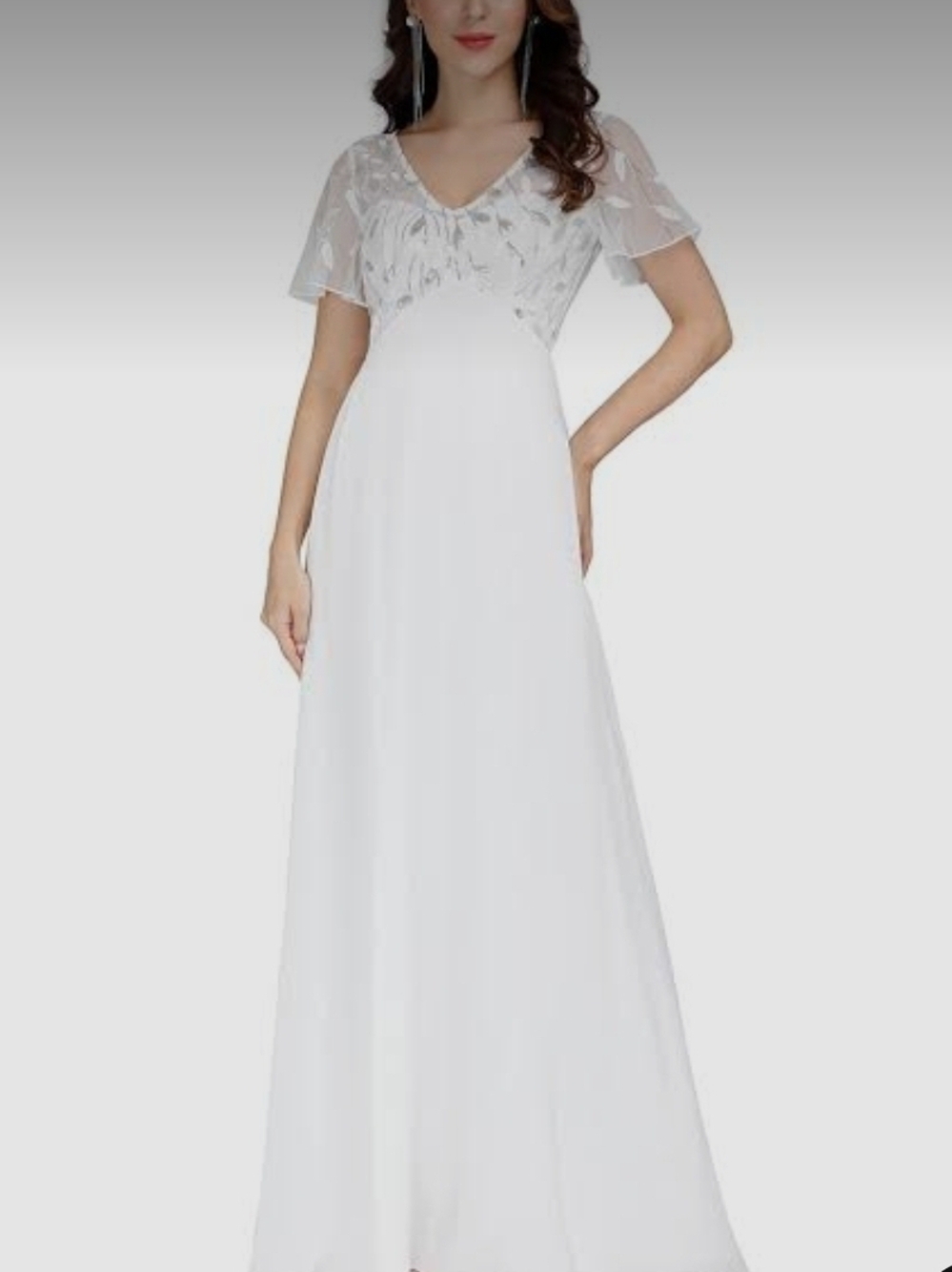 White Maxi Wedding Dress with Embroidered Sheer Bodice